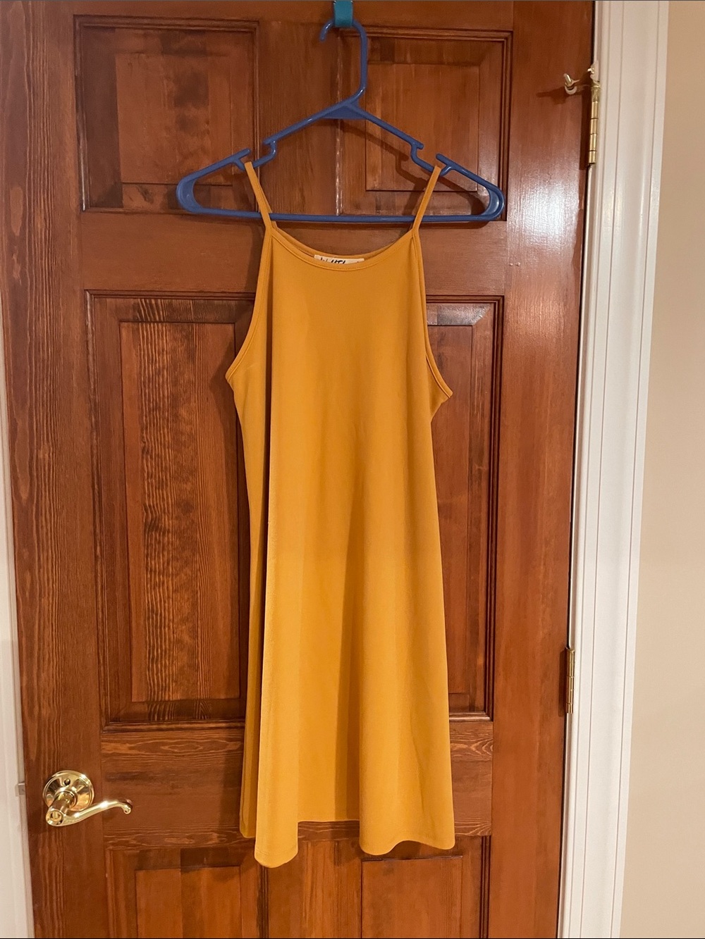 Wallflower Mustard Slip Midi Dress with Spaghetti Straps